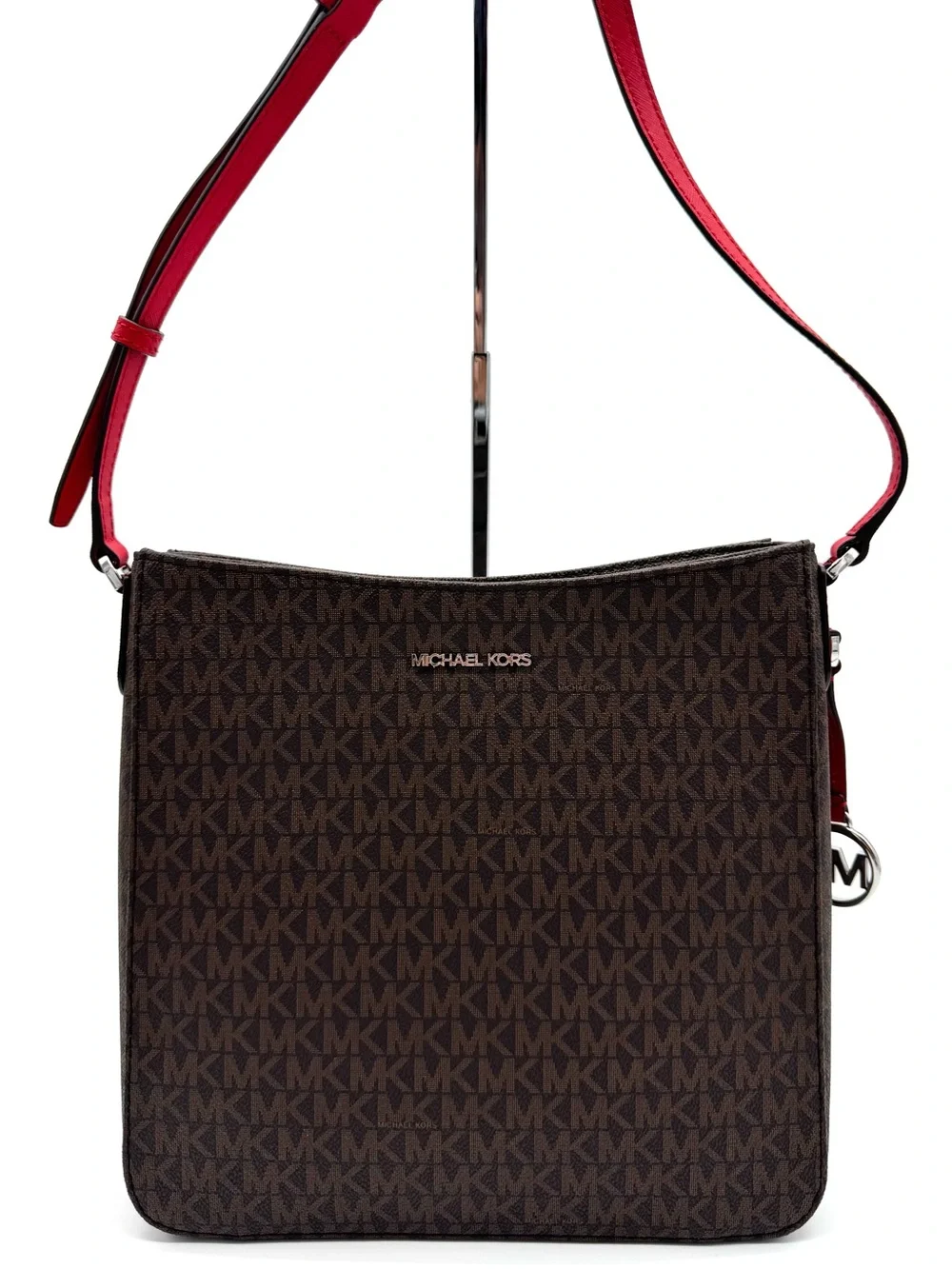Michael Kors Large Messenger Crossbody Bag Brown/Bright Red
